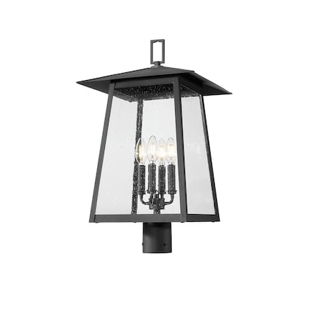 Z-Lite Rainer 4 Light Outdoor Post Mount Fixture, 13.5in. W x 24.25in. H, Black 5015PHBR-BK
